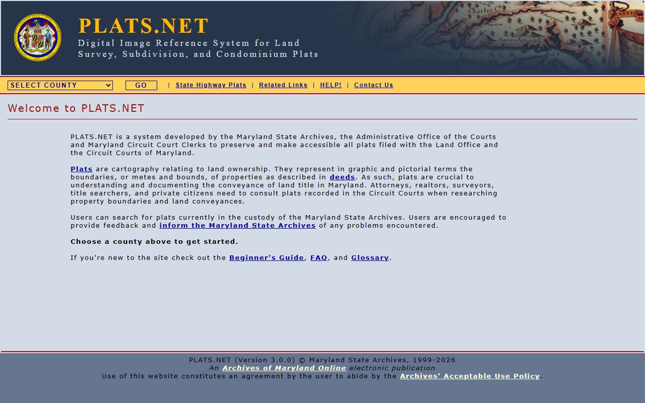 Baltimore County Clerk of the Circuit Court plats search portal