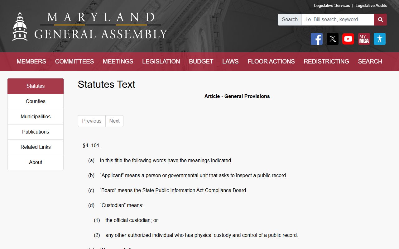 Baltimore County arrest records Maryland Public Information Act access rules