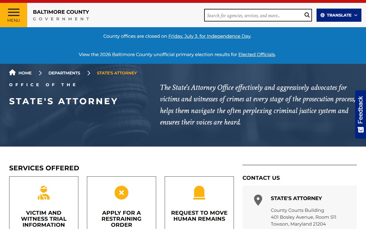 Baltimore County criminal court records State's Attorney office