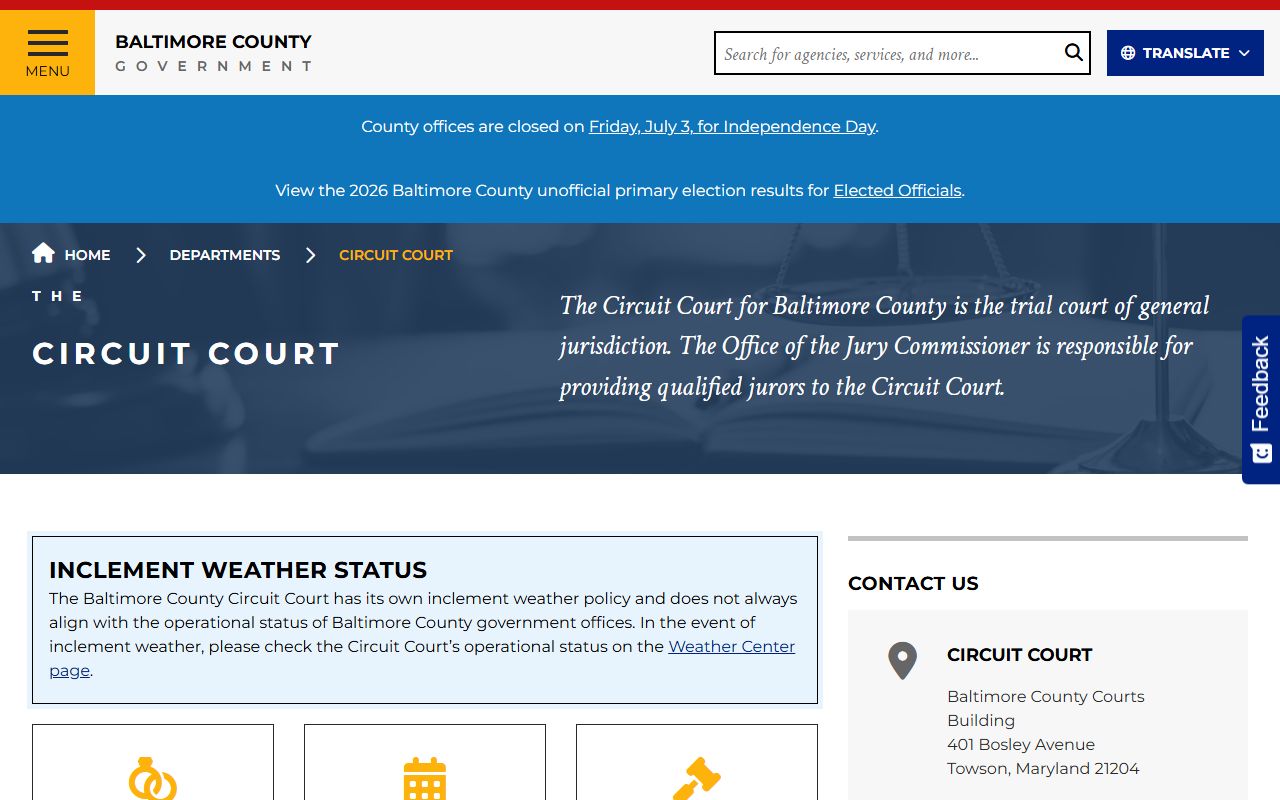 Baltimore County Court records Circuit Court page
