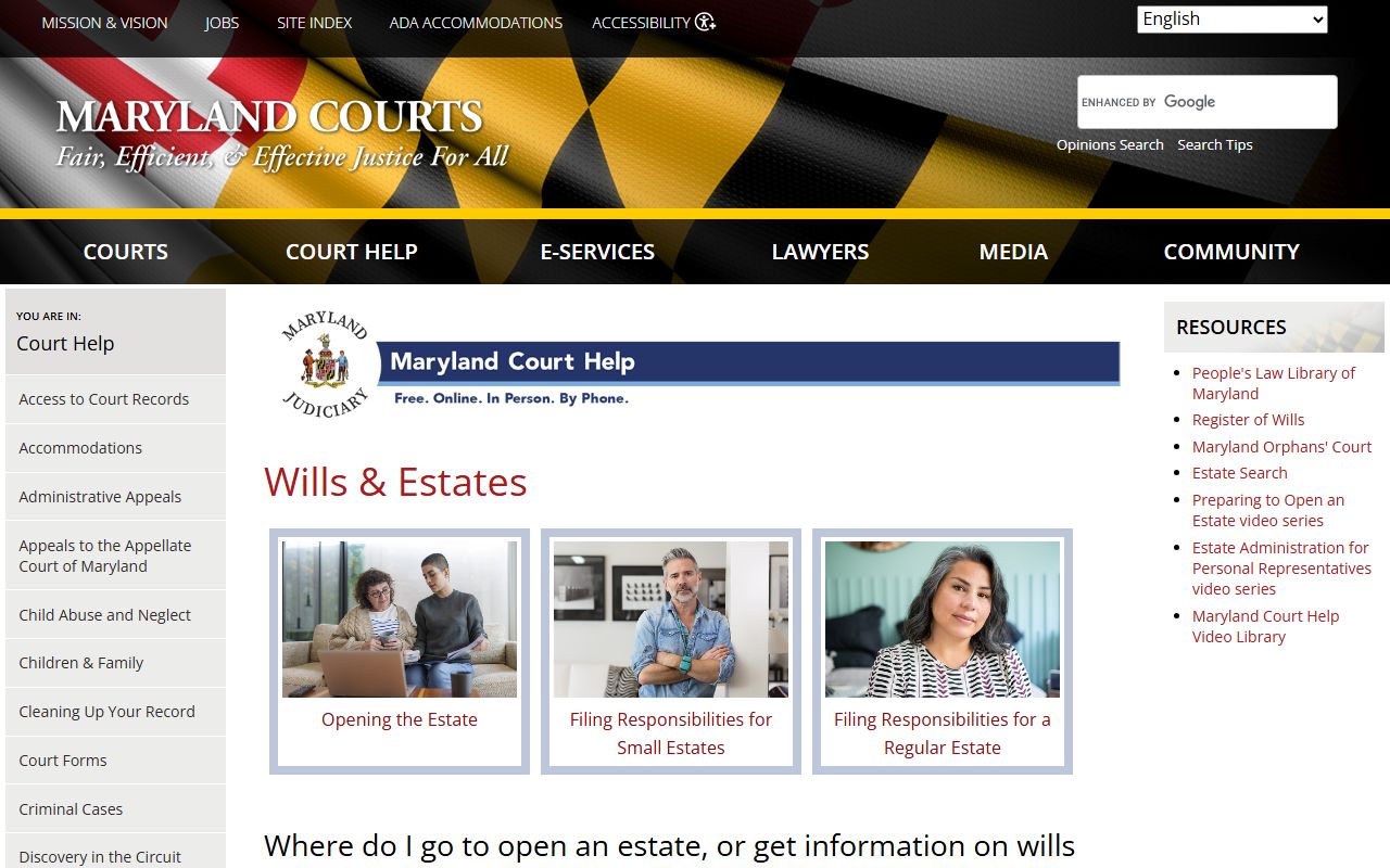 Baltimore County probate records wills and estates help page