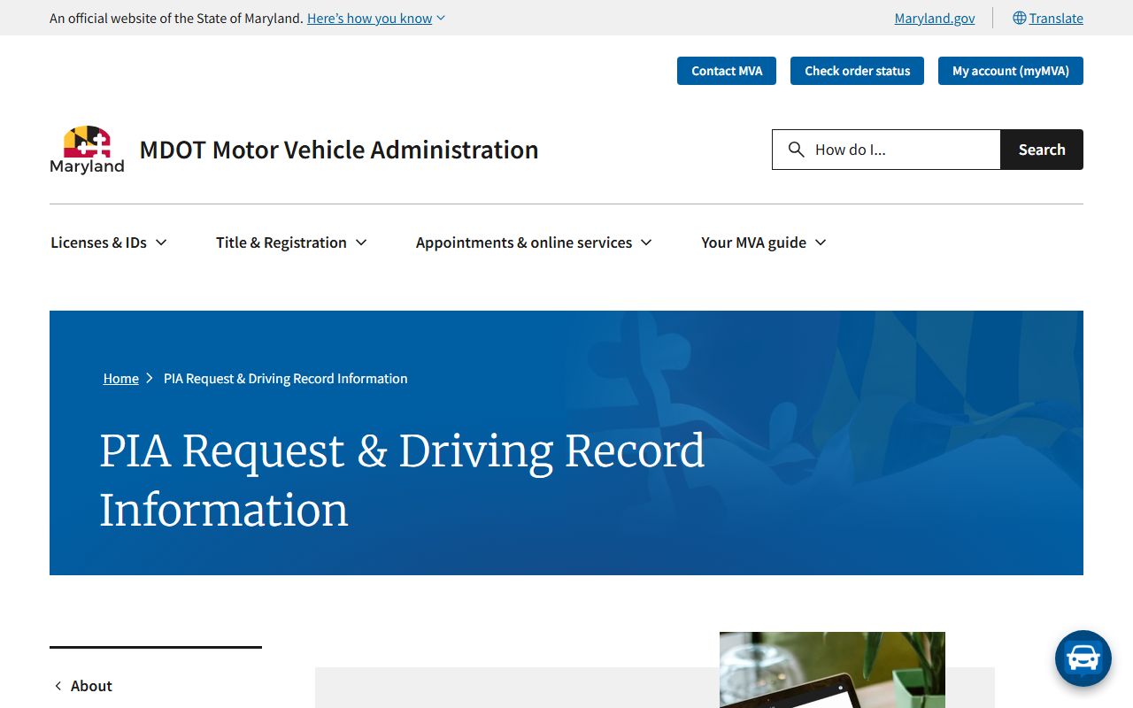 Baltimore County traffic court records and MDOT MVA driving record request information