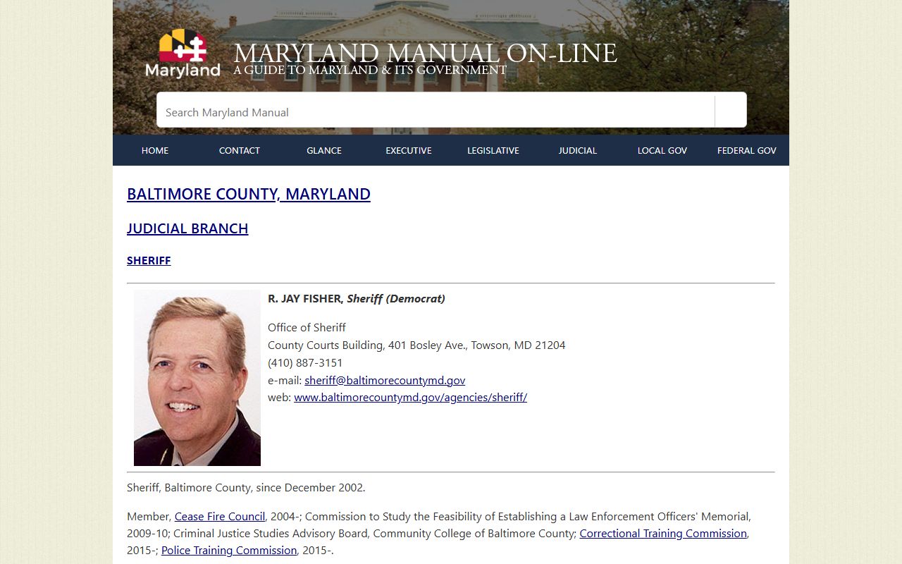 Baltimore County warrant records Maryland Manual Sheriff profile